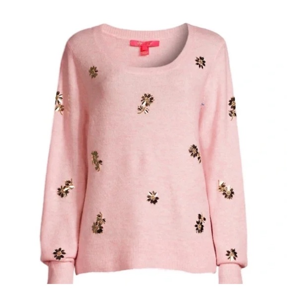NWT Lilly Pulitzer Kalaya Sweater Calla Lilly Pink Sparkle Floral Toss - Picture 4 of 9